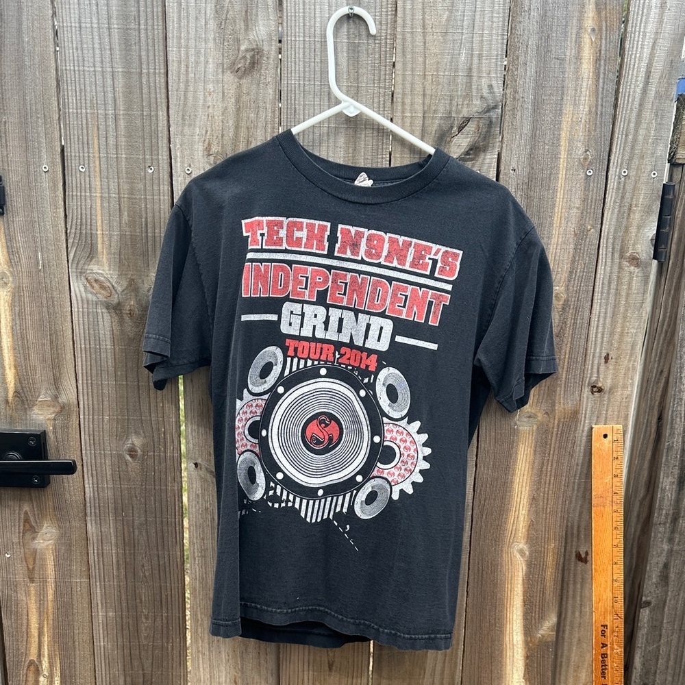 Tech Nine T-Shirt Alstyle Black T-Shirt with Red and White Design Size Medium